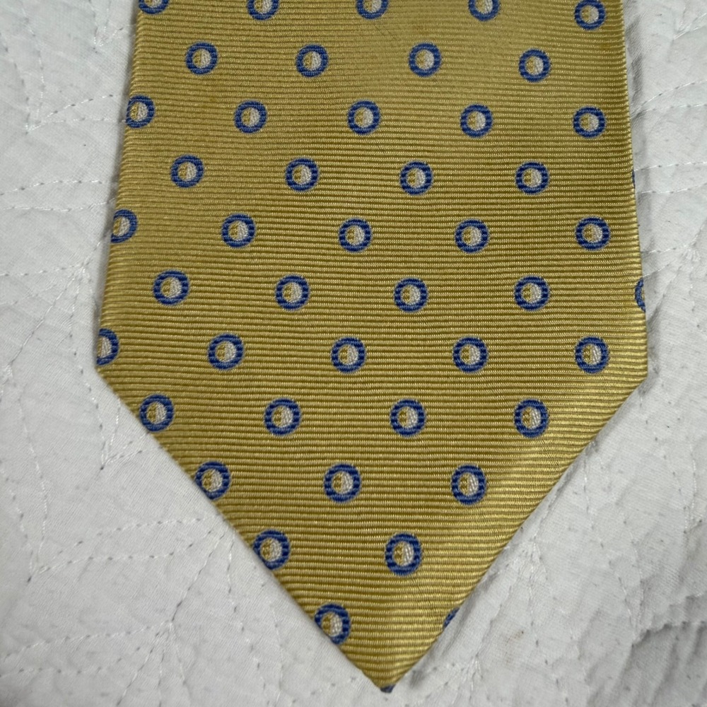Brooks Brothers 346 Necktie Men Gold Blue Circle Silk Stain Resistant USA NWT